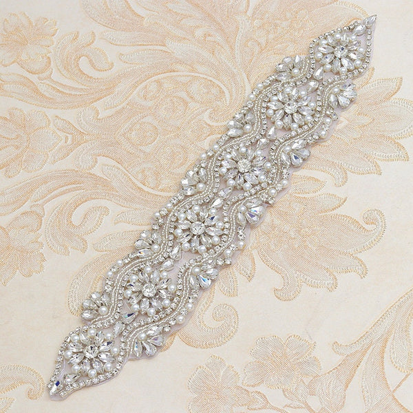 Rhinestone Bridal Applique Patch: Iron-On Gown Belt (ARA-02)