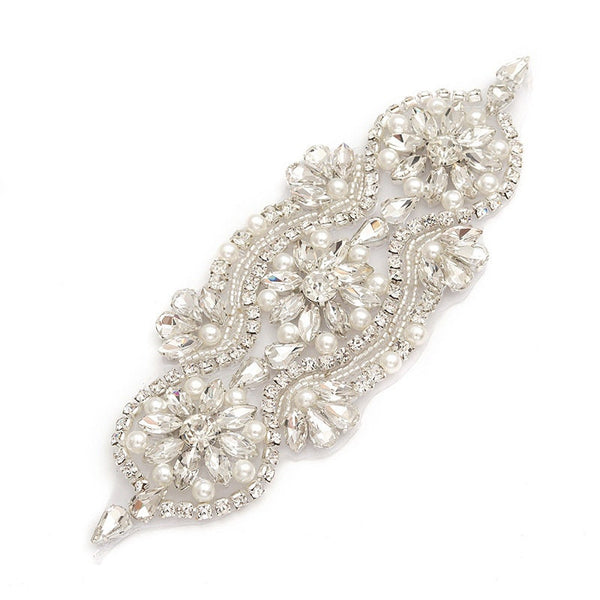 Rhinestone Bridal Dress Applique: Iron-On Wedding Gown Belt Accent
