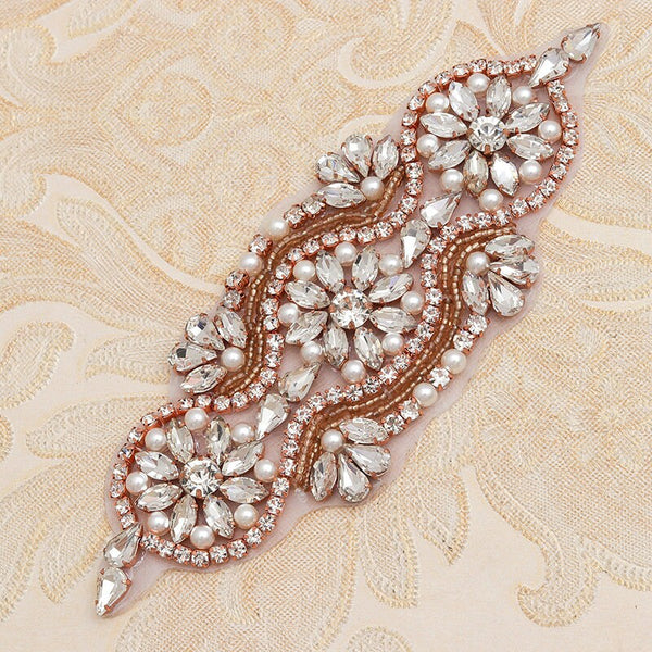 Rhinestone Bridal Dress Applique: Iron-On Wedding Gown Belt Accent