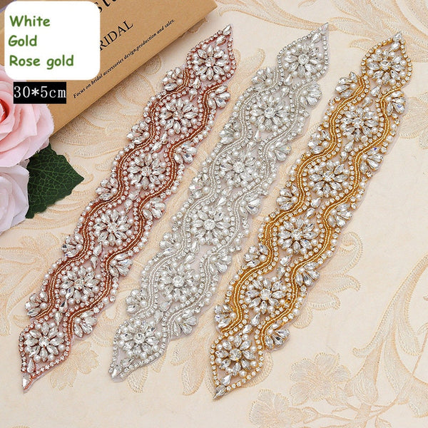 Rhinestone Bridal Applique Patch: Iron-On Gown Belt (ARA-02)
