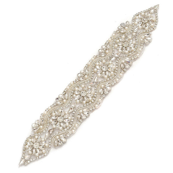 Rhinestone Bridal Applique Patch: Iron-On Gown Belt (ARA-02)