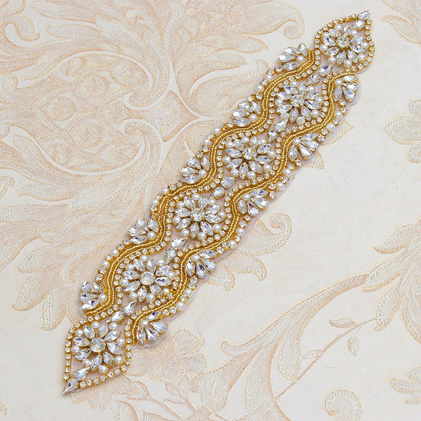 Rhinestone Bridal Applique Patch: Iron-On Gown Belt (ARA-02)