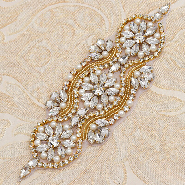 Rhinestone Bridal Dress Applique: Iron-On Wedding Gown Belt Accent