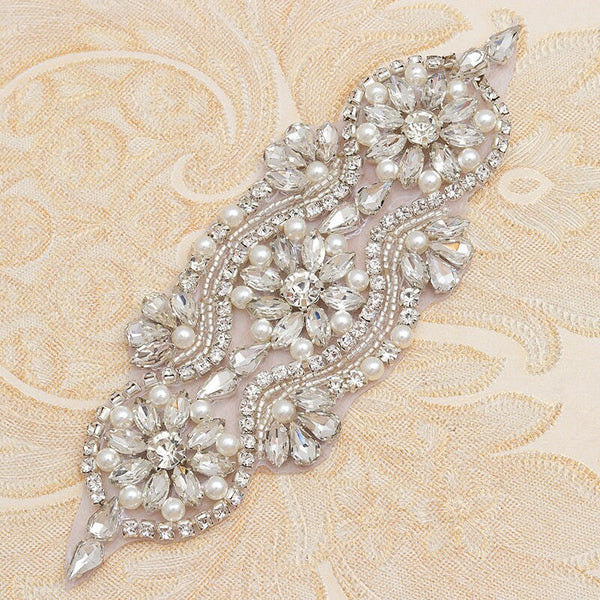 Rhinestone Bridal Dress Applique: Iron-On Wedding Gown Belt Accent