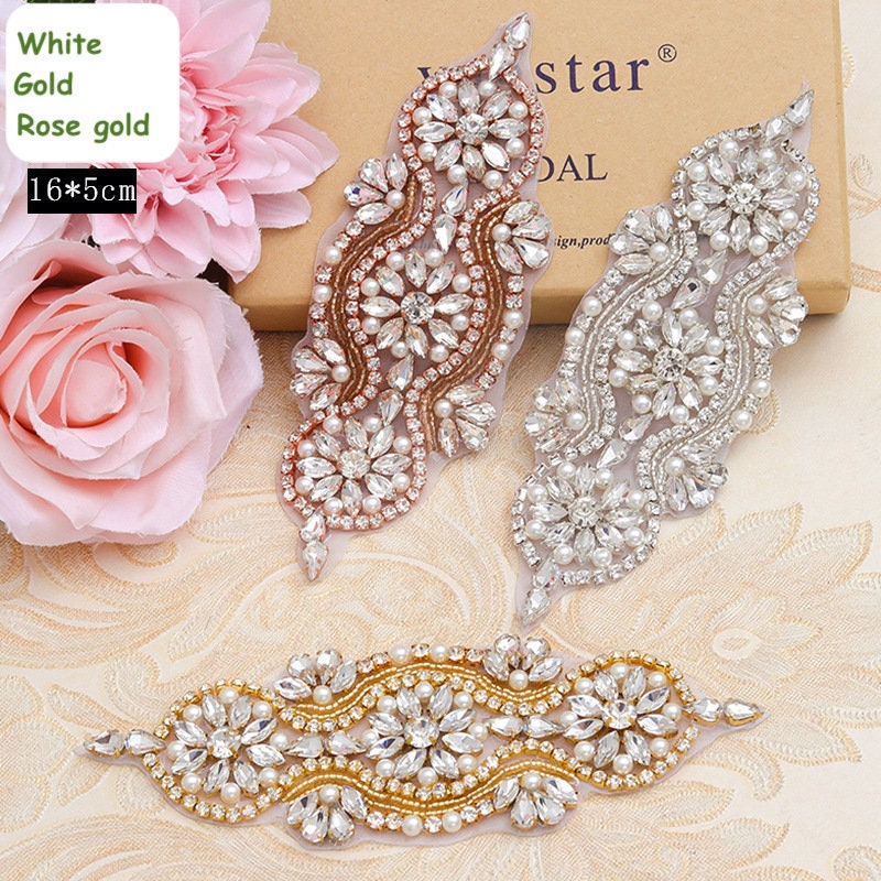 Rhinestone Bridal Dress Applique: Iron-On Wedding Gown Belt Accent