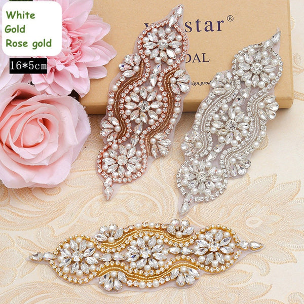 Rhinestone Bridal Dress Applique: Iron-On Wedding Gown Belt Accent