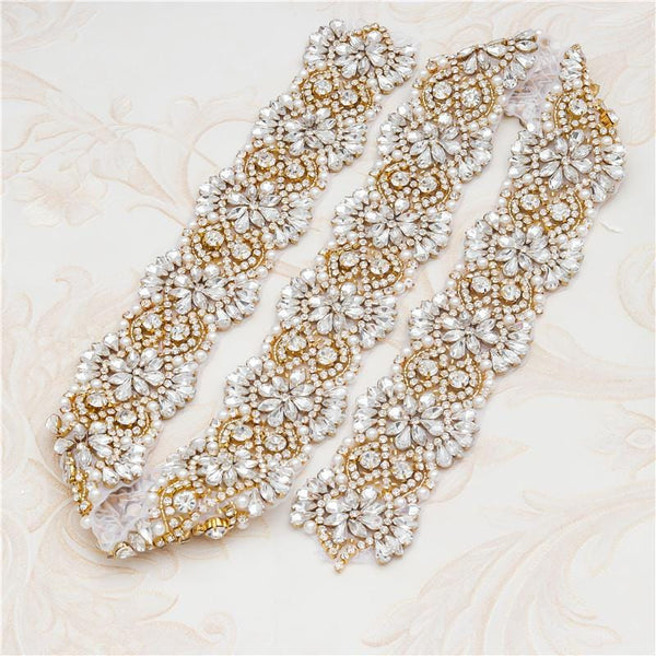 Rhinestone Bridal Belt Applique: Iron-On Patch, 2-inch Wide Trim