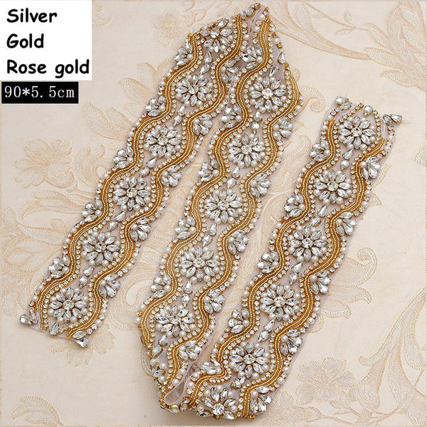 Rhinestone Bridal Dress Applique: Iron-On Rhinestone Trim (Per Yard)