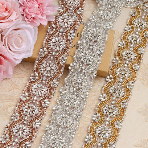 Rhinestone Bridal Dress Applique: Iron-On Rhinestone Trim (Per Yard)