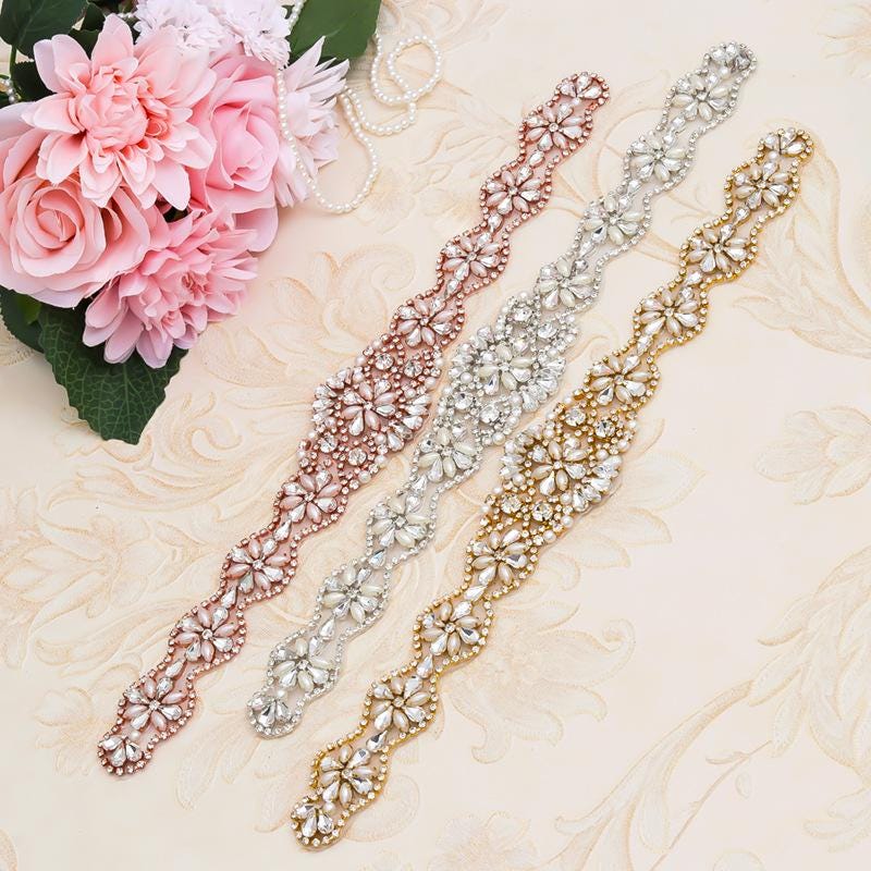 Rhinestone Bridal Belt Applique: Iron-On Patch (13 3/4 in x 2 in)