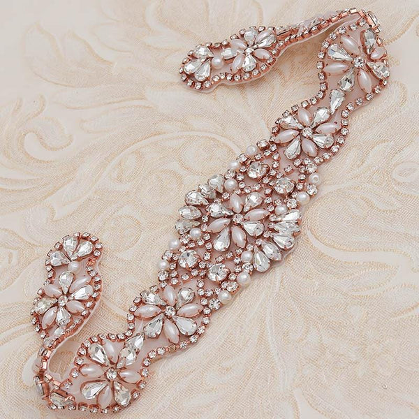Rhinestone Bridal Belt Applique: Iron-On Patch (13 3/4 in x 2 in)