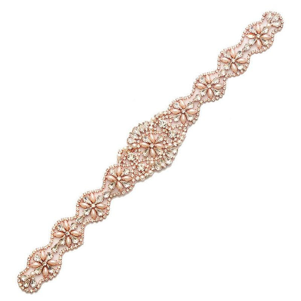 Rhinestone Bridal Belt Applique: Iron-On Patch (13 3/4 in x 2 in)