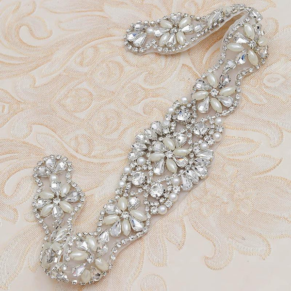 Rhinestone Bridal Belt Applique: Iron-On Patch (13 3/4 in x 2 in)