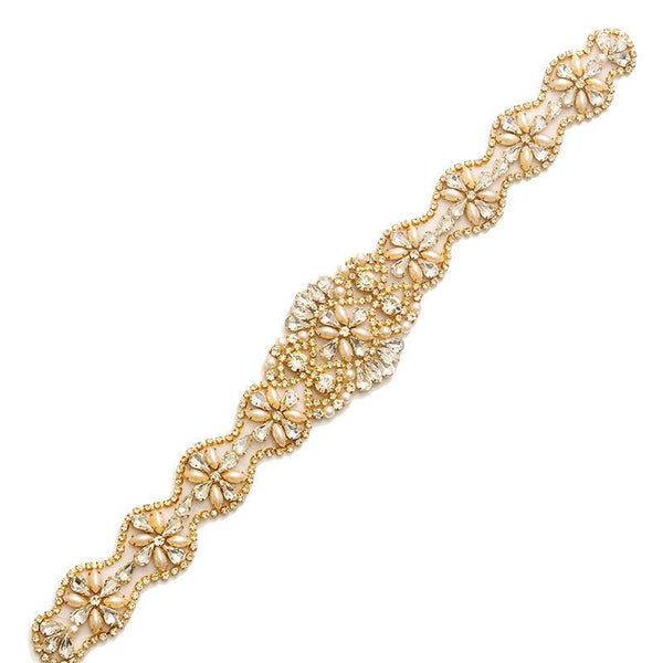 Rhinestone Bridal Belt Applique: Iron-On Patch (13 3/4 in x 2 in)