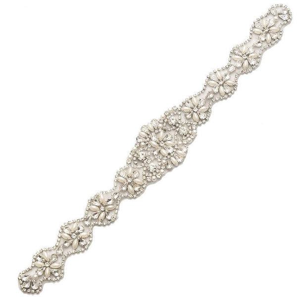Rhinestone Bridal Belt Applique: Iron-On Patch (13 3/4 in x 2 in)
