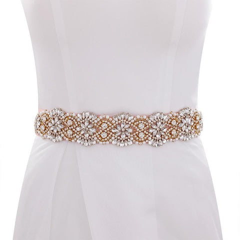 Rhinestone Bridal Belt Applique: Iron-On Patch (10 5/8 in x 2 in)