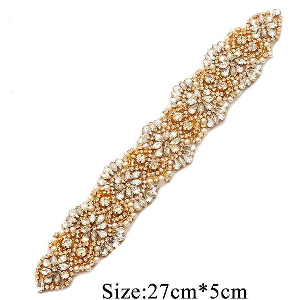 Rhinestone Bridal Belt Applique: Iron-On Patch (10 5/8 in x 2 in)