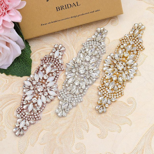 Rhinestone Bridal Applique: Iron-On Patch for Wedding Dress (6 1/8 in)