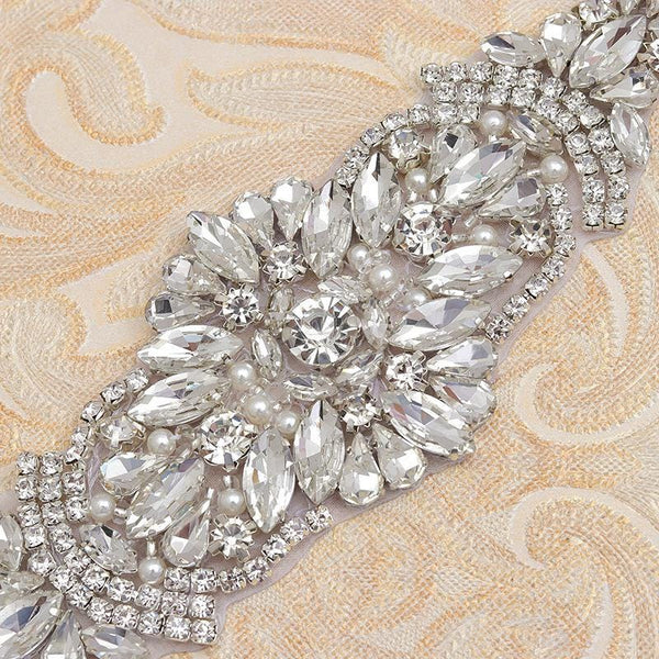 Rhinestone Bridal Applique: Iron-On Patch for Wedding Dress (6 1/8 in)