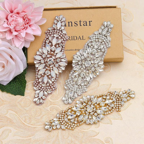 Rhinestone Bridal Applique: Iron-On Patch for Wedding Dress (6 1/8 in)