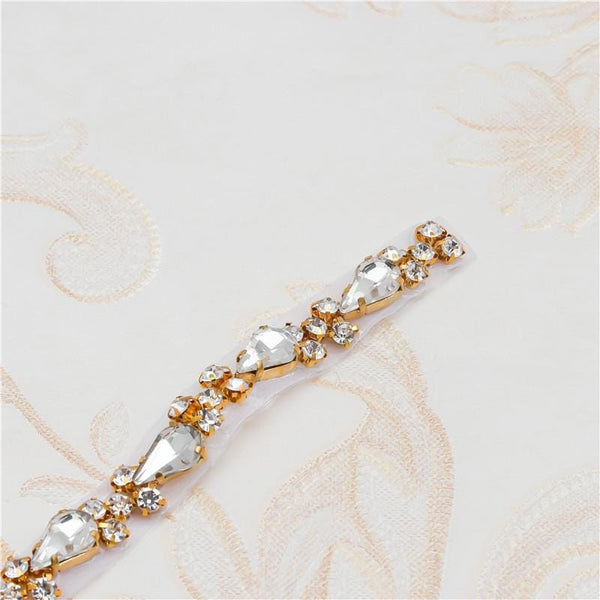 Rhinestone Bridal Applique: Iron-On Patch for Wedding Dress Belt (23 5/8 in)