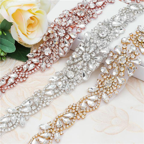Rhinestone Bridal Applique: Iron-On Patch for Wedding Dress Belt (23 5/8 in)