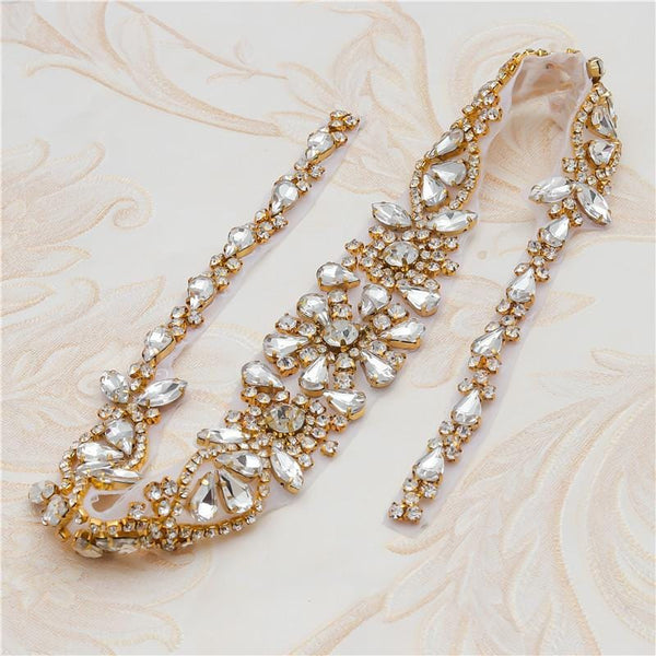 Rhinestone Bridal Applique: Iron-On Patch for Wedding Dress Belt (23 5/8 in)