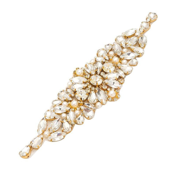 Rhinestone Bridal Applique: Iron-On Patch for Wedding Dress Belt (17cm x 4.5cm)