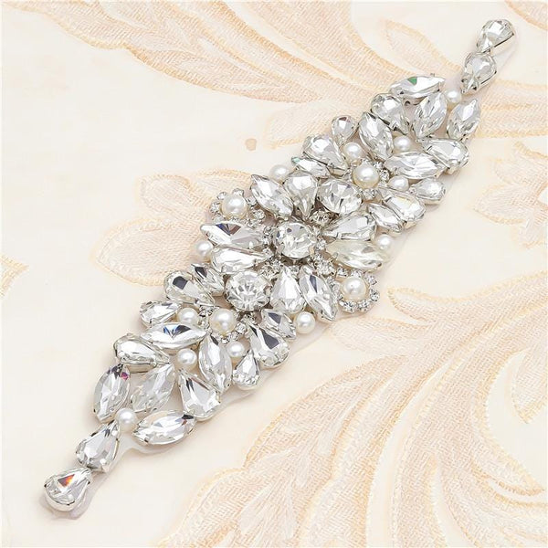 Rhinestone Bridal Applique: Iron-On Patch for Wedding Dress Belt (17cm x 4.5cm)