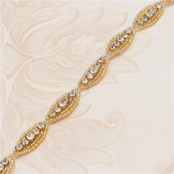 Rhinestone Bridal Applique: Iron-On Patch, Dress Belt Trim (ARA-36)