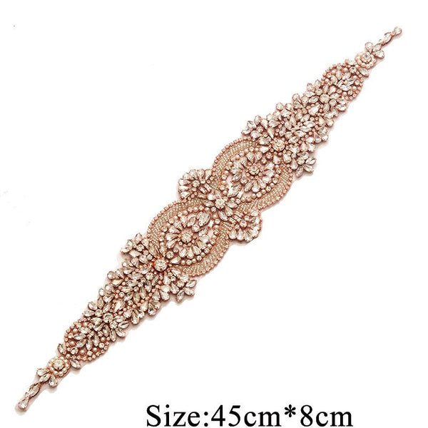 Rhinestone applique for bridal dress, rhinestone patch, iron-on patch for bridal gown, rhinestone belt applique ARA-37