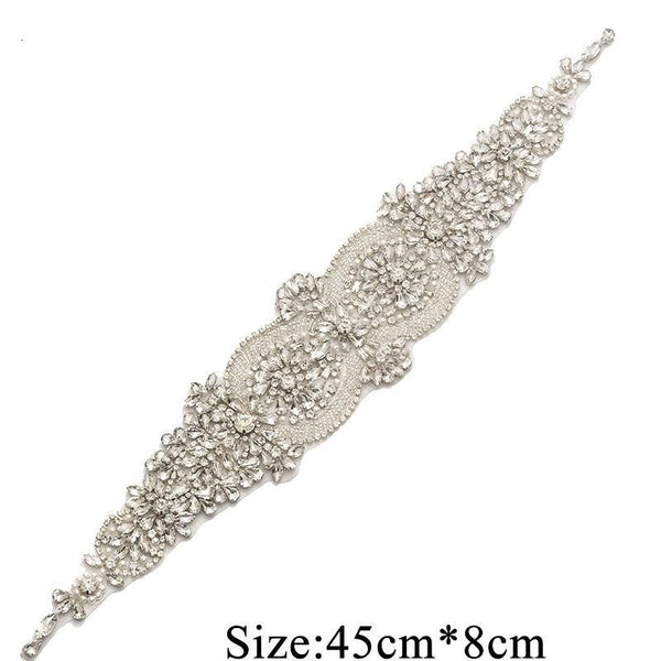 Rhinestone applique for bridal dress, rhinestone patch, iron-on patch for bridal gown, rhinestone belt applique ARA-37