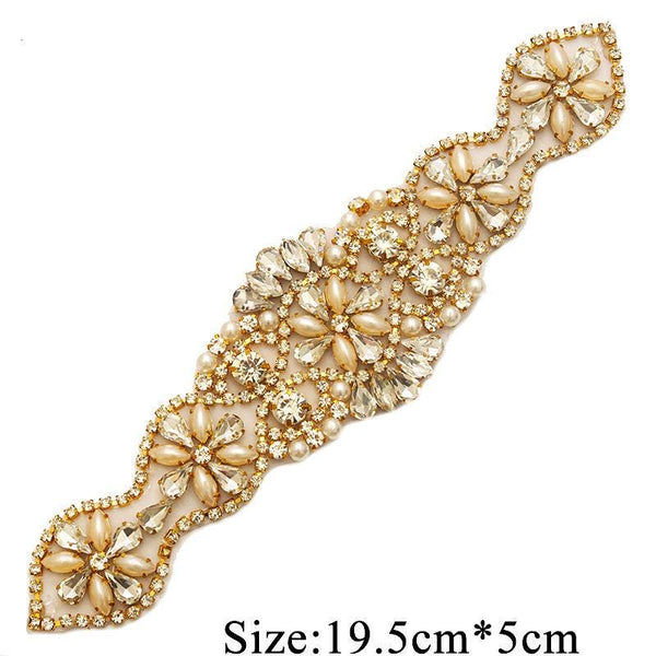 Rhinestone Bridal Applique: Iron-On Patch for Wedding Dress (19.5 cm x 5 cm)