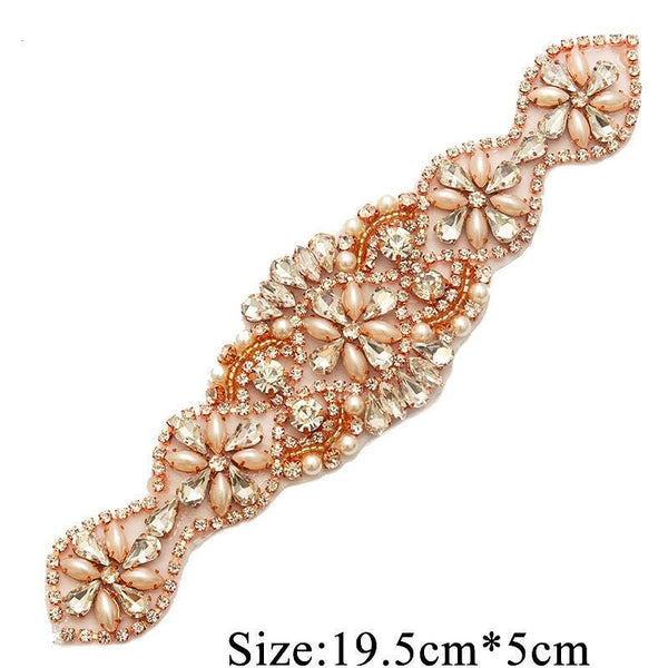 Rhinestone Bridal Applique: Iron-On Patch for Wedding Dress (19.5 cm x 5 cm)