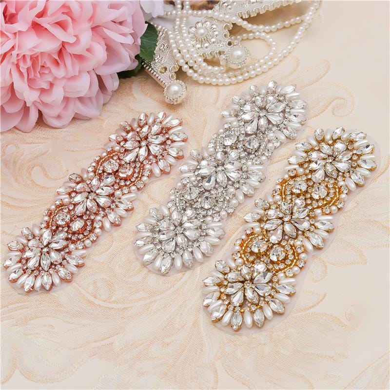Rhinestone Bridal Applique: Iron-On Patch for Wedding Dress