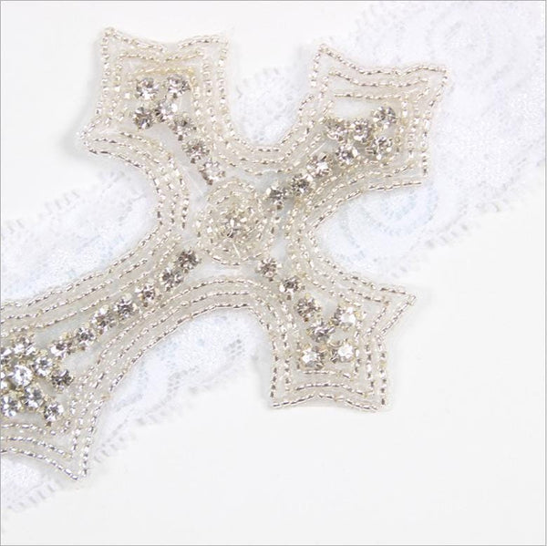 Rhinestone Cross Applique: Iron-On Patch for Bridal Gown (10cm x 8cm)