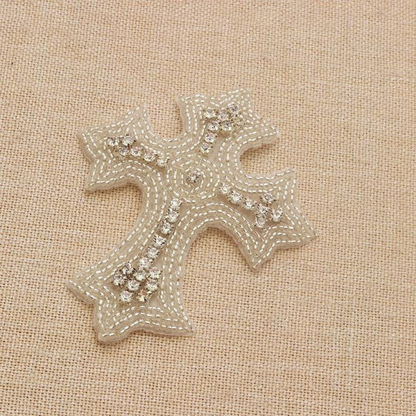 Rhinestone Cross Applique: Iron-On Patch for Bridal Gown (10cm x 8cm)