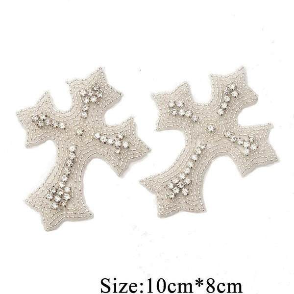 Rhinestone Cross Applique: Iron-On Patch for Bridal Gown (10cm x 8cm)