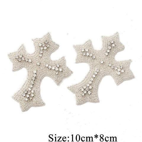 Rhinestone Cross Applique: Iron-On Patch for Bridal Gown (10cm x 8cm)