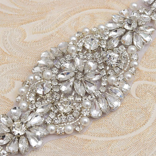 Rhinestone Bridal Applique: Iron-On Patch for Wedding Dress Belt
