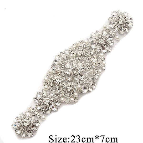 Rhinestone Bridal Applique: Iron-On Patch for Wedding Dress Belt
