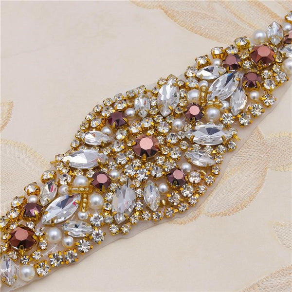 Rhinestone Bridal Applique: Iron-On Patch for Wedding Dress Belt