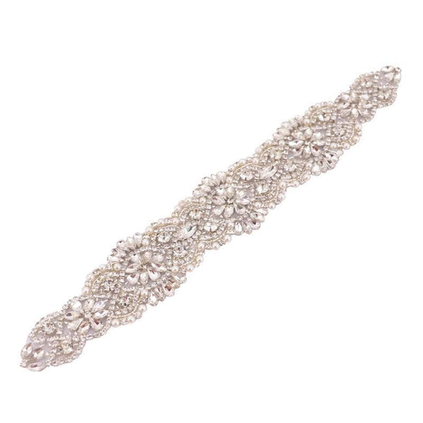 Rhinestone Bridal Belt Applique: Iron-On Patch (12 5/8 x 2 in)