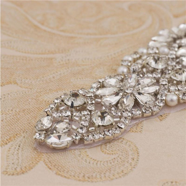 Rhinestone Bridal Belt Applique: Iron-On Patch (12 5/8 x 2 in)