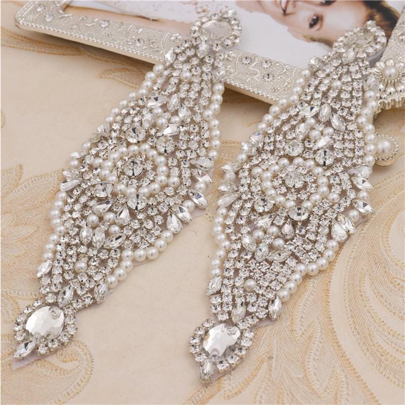 Rhinestone Bridal Belt Applique: Elegant Iron-On Embellishment