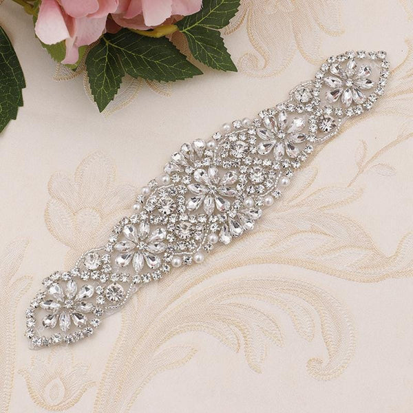 Rhinestone Bridal Applique: Iron-On Wedding Dress Belt Accessory