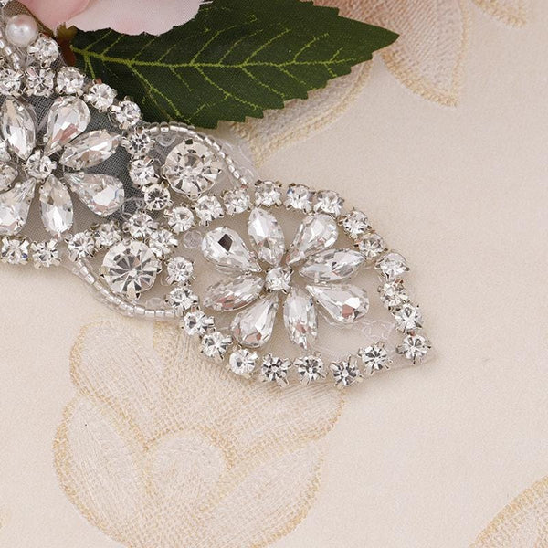 Rhinestone Bridal Applique: Iron-On Wedding Dress Belt Accessory