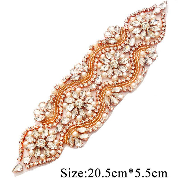 Rhinestone Bridal Applique: Iron-On Patch for Wedding Dress Belt (8x2.25 in)