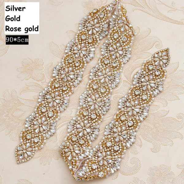 Rhinestone Bridal Belt Applique: Iron-On Patch (1 Yard)