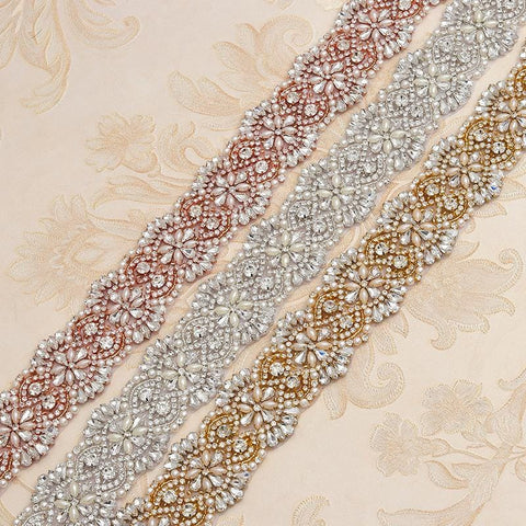 Rhinestone Bridal Belt Applique: Iron-On Patch (1 Yard)